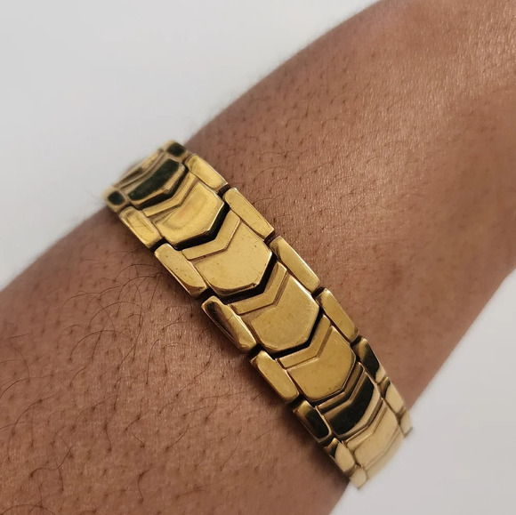 Men's Gold Gorgeous Heavyweight Linked Vintage Bracelet Polished Fashion Jewelry - Picture 2 of 10